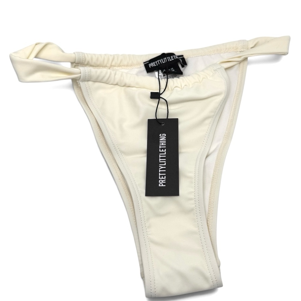 PrettyLittleThing Cream Ruched Tanga Bikini Bottom Size 6 - Picture 3 of 7